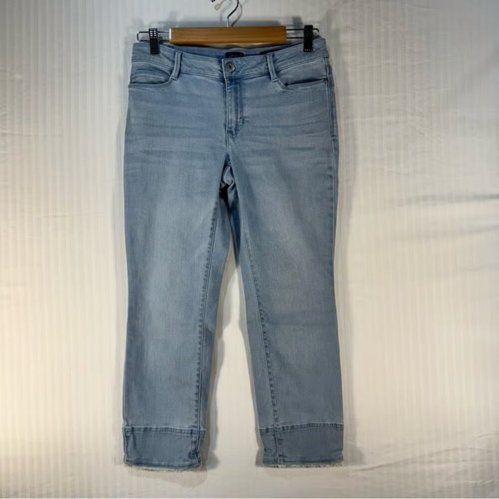 Cropped Raw Hem Denim Cotton Blue Jeans Stretch Authentic Fit Size 4